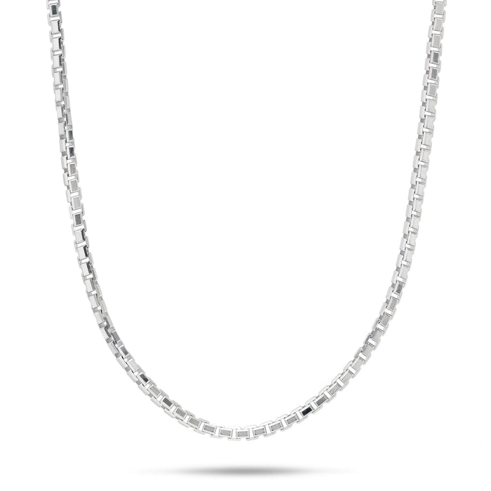 1.5mm Round Box Chain in Sterling Silver on a white background