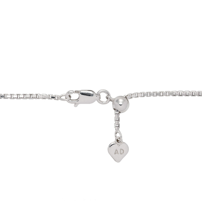 1.5mm Round Box Chain in Sterling Silver with adjustable ball mechanism on a white background