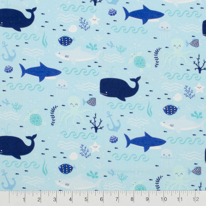 3 Flannel Fat Quarters Sealife Little Feet Boutique Blue White 18" x 21" Baby
