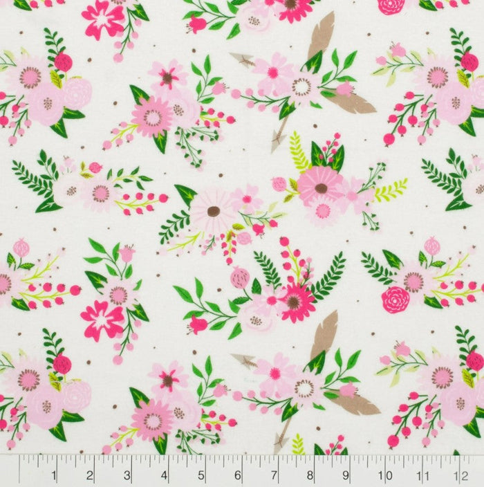 3 Flannel Fat Quarters Wild and Free Little Feet Boutique Pink White 18" x 21"  Baby