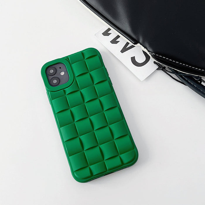 Front view of 3D Plaid Phone Case. Minimalist embossed relief design on flexible silicone for minimalist aesthetics.