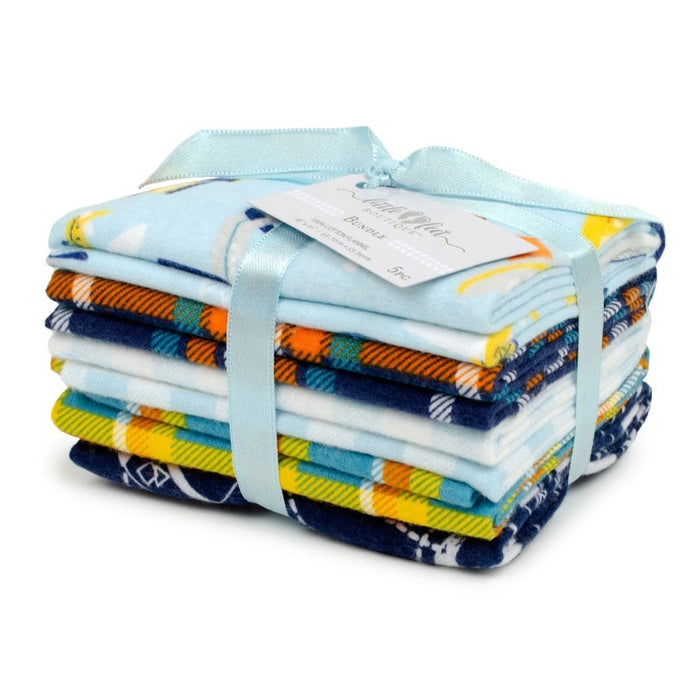 5 Flannel Fat Quarters Adventure Awaits Blue Gray Yellow 18" x 21" Baby