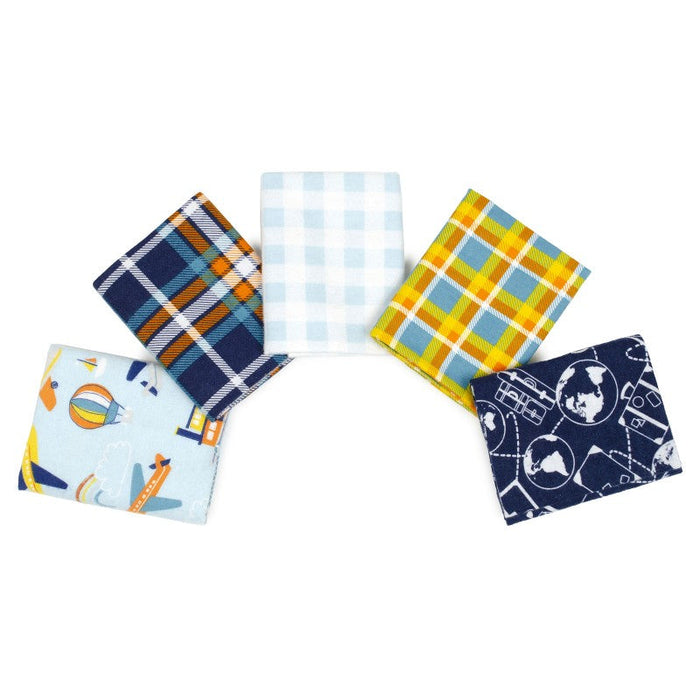 5 Flannel Fat Quarters Adventure Awaits Blue Gray Yellow 18" x 21" Baby