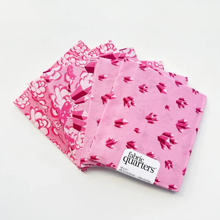 6 Fat Quarters - 3 Prints x 2 of Each Pink Floral Geode 100% Cotton Precut