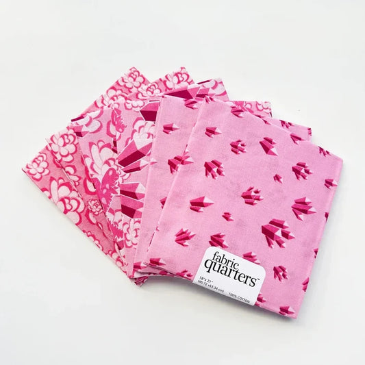 6 Fat Quarters - 3 Prints x 2 of Each Pink Floral Geode 100% Cotton Precut