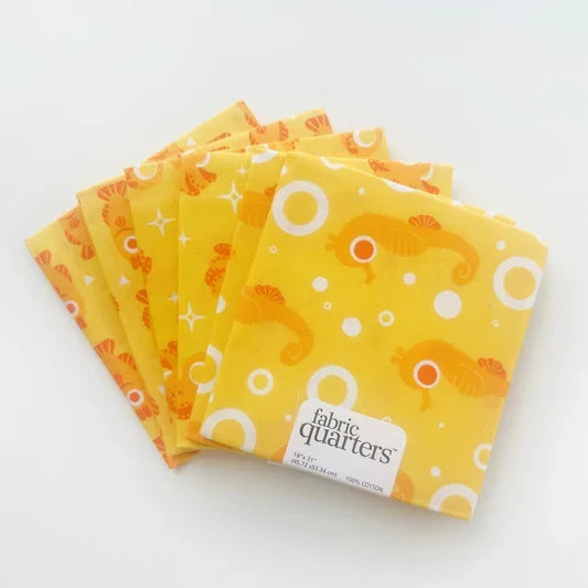 6 Fat Quarters - 3 Prints x 2 of Each Yellow Fish 100% Cotton Precut