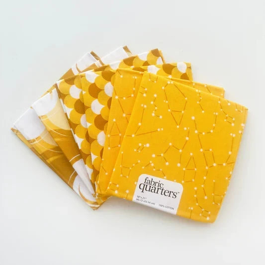 6 Fat Quarters - 3 Prints x 2 of Each Yellow Scallop Constellation 100% Cotton Precut