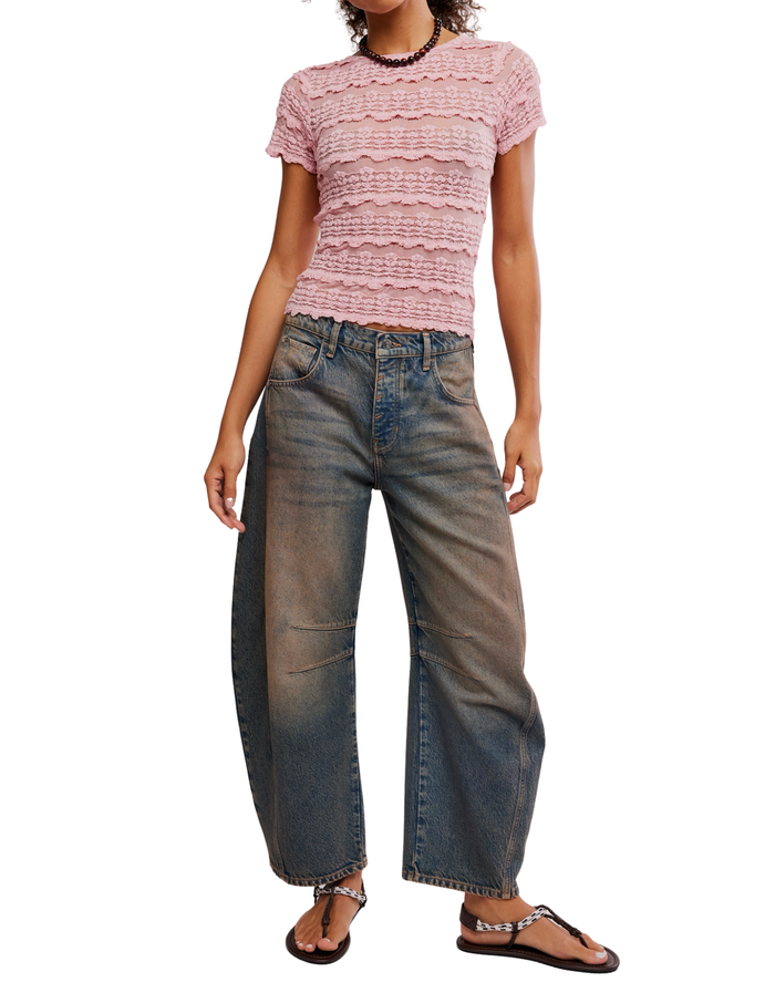 Angelina Lace Tee in Blushing Coral - Madison's Niche