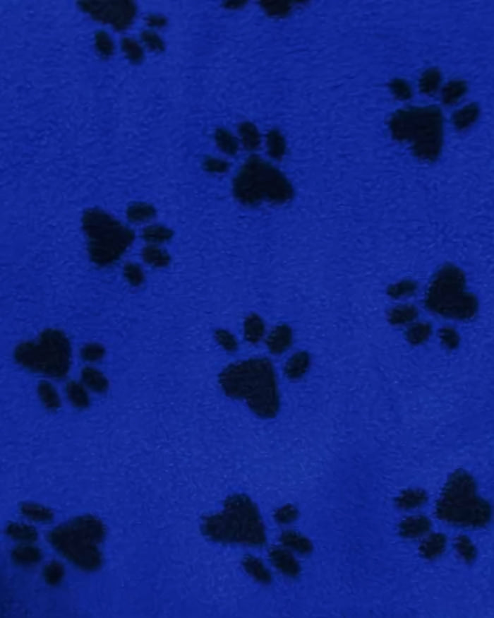 Animal Paw Print Blue and Black Fleece Fabric
