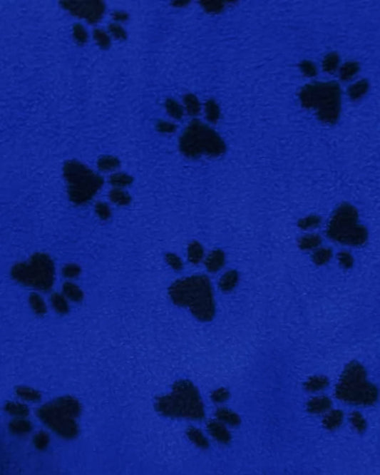 Animal Paw Print Blue and Black Fleece Fabric
