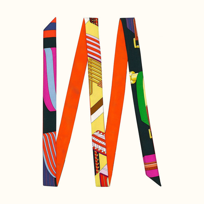 Flat lay of Artistic Print Skinny Scarf, great for office layering and commuting.