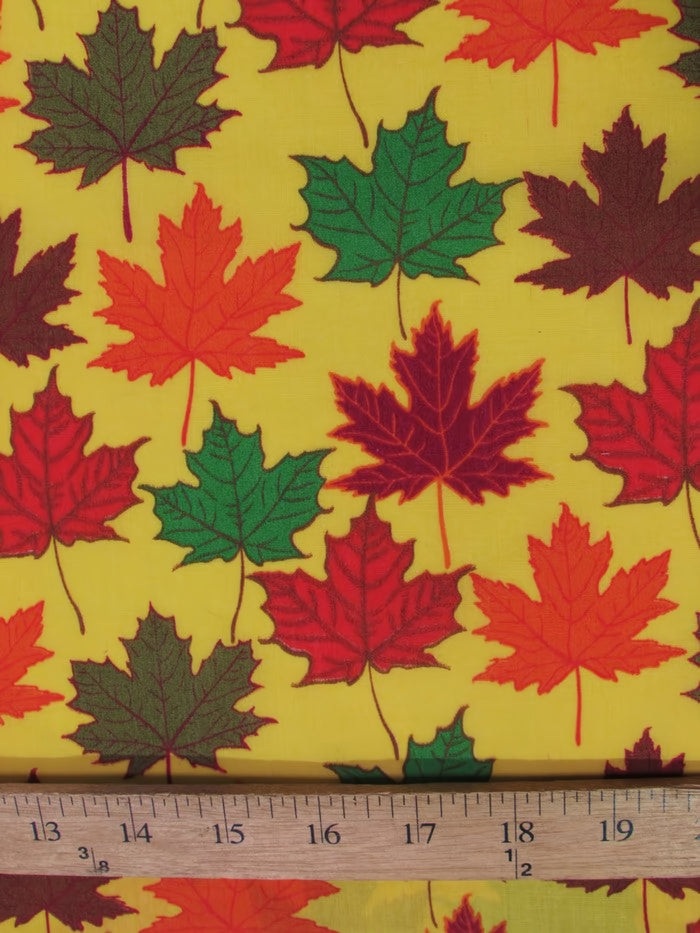 Autumn Leaves Mustard Cotton Polyester Fabric