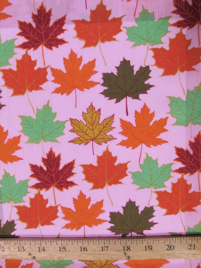 Autumn Leaves Pink Cotton Polyester Fabric