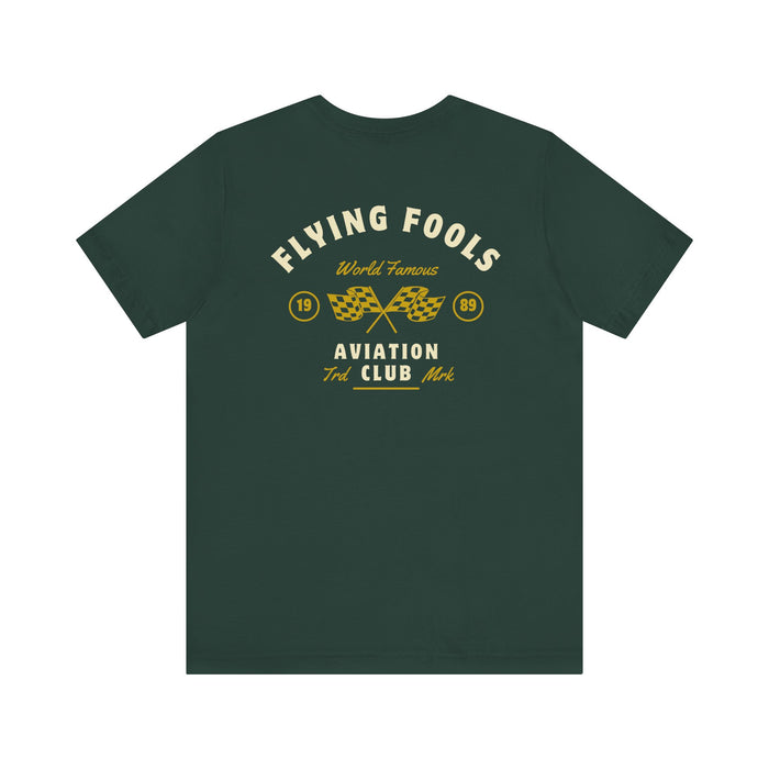 Aviation Club Tee — "Flying Fools" Racing Flag Graphic