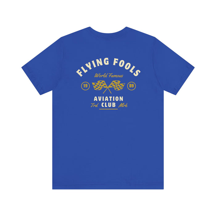 Aviation Club Tee — "Flying Fools" Racing Flag Graphic