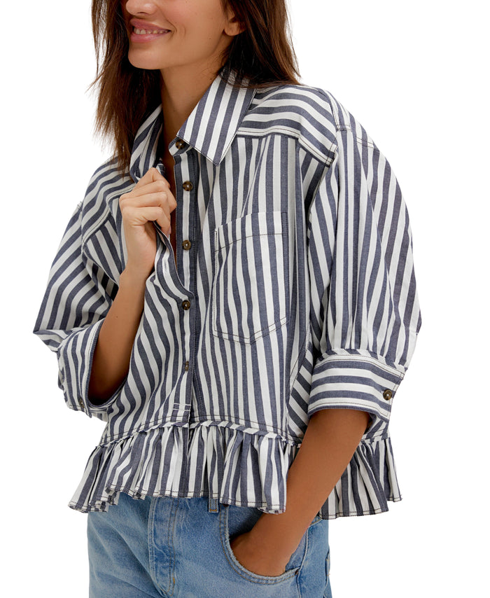Bailey Stripe Shirt in Navy - Madison's Niche
