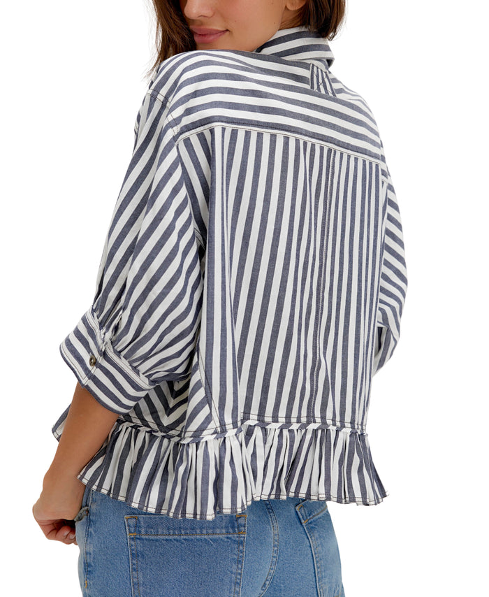Bailey Stripe Shirt in Navy - Madison's Niche