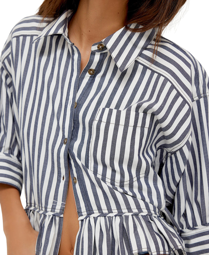 Bailey Stripe Shirt in Navy - Madison's Niche