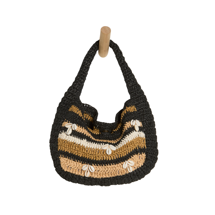 Belize Shell Clutch in Tan & Black - Madison's Niche