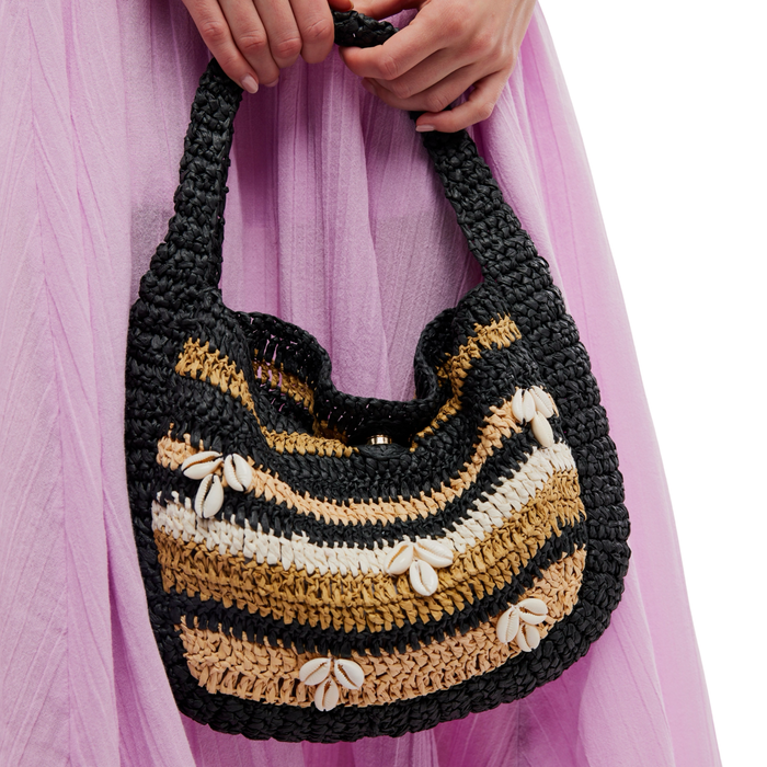 Belize Shell Clutch in Tan & Black - Madison's Niche