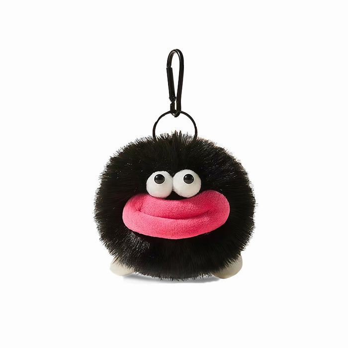 Playful black plush monster bag charm with pink big mouth, trendy kidcore accessory