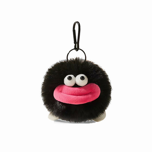 Playful black plush monster bag charm with pink big mouth, trendy kidcore accessory