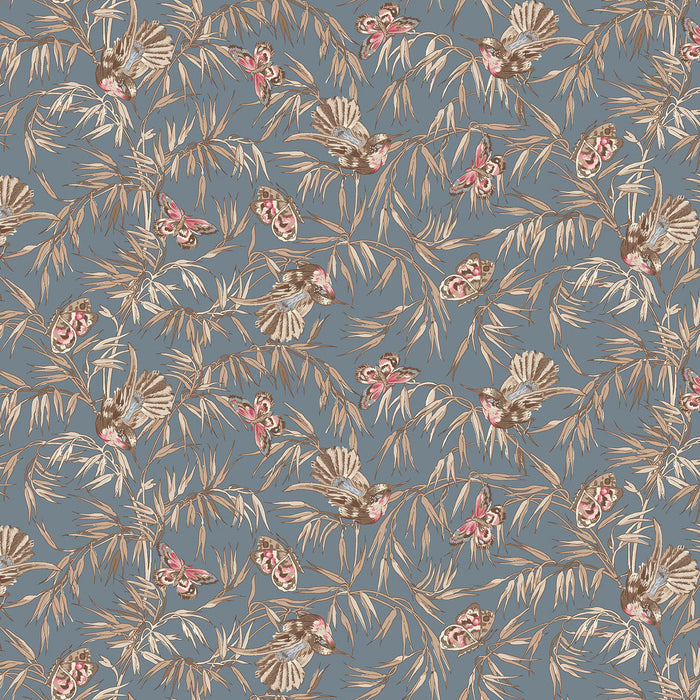 Birds and Butterflies Blue Meadow Blush 43"/44" Cotton Fabric Per Yard