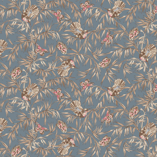 Birds and Butterflies Blue Meadow Blush 43"/44" Cotton Fabric Per Yard