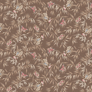 Birds and Butterflies Brown Meadow Blush 43"/44" Cotton Fabric Per Yard