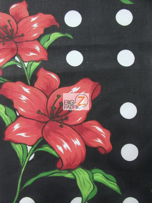 Black Bellflower Polka Dot Print Polyester Cotton Fabric
