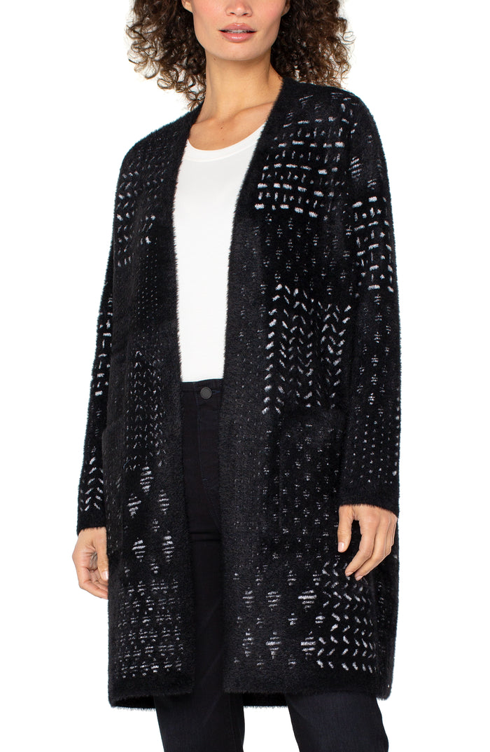 Black Collarless Sweater Coat - Madison's Niche
