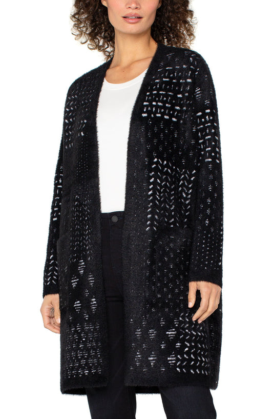 Black Collarless Sweater Coat - Madison's Niche