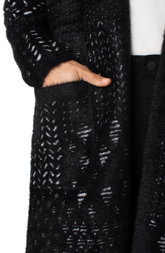 Black Collarless Sweater Coat - Madison's Niche