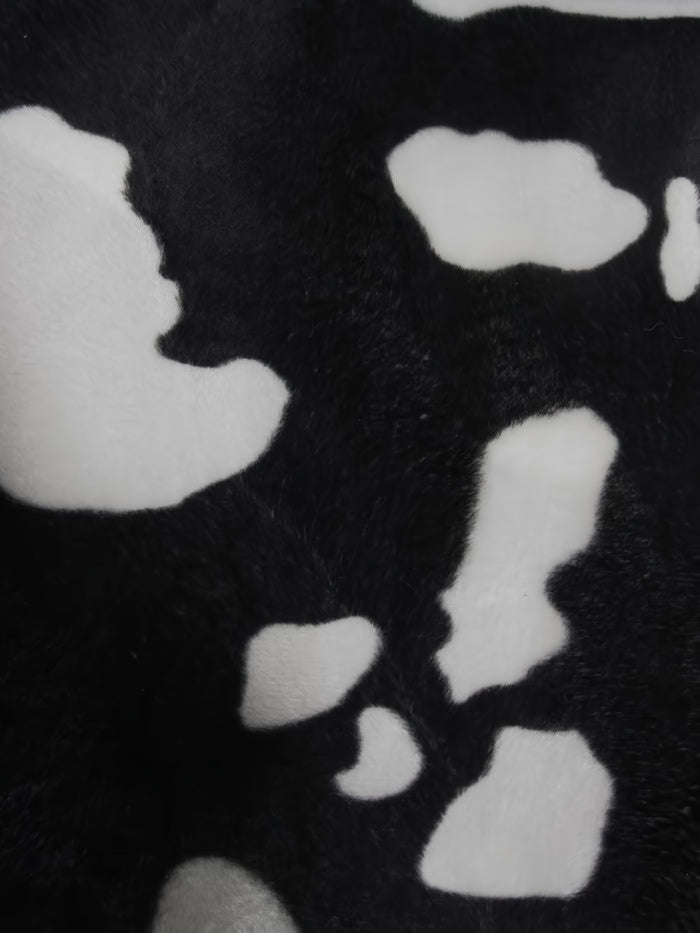 Black/White Velboa Cow Animal Short Pile Fabric / Sold By The Yard||color:Black/White Cow
