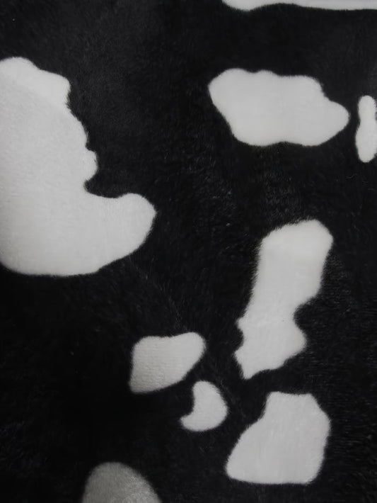 Black/White Velboa Cow Animal Short Pile Fabric / Sold By The Yard||color:Black/White Cow