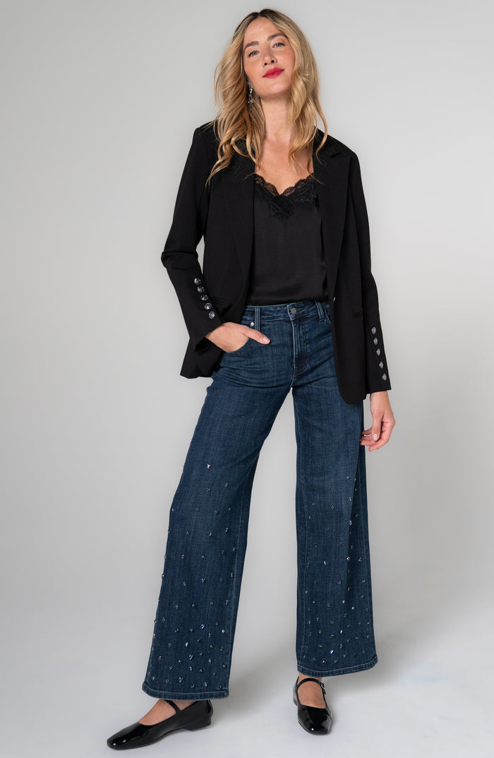 Blazer with Button Sleeve in Black