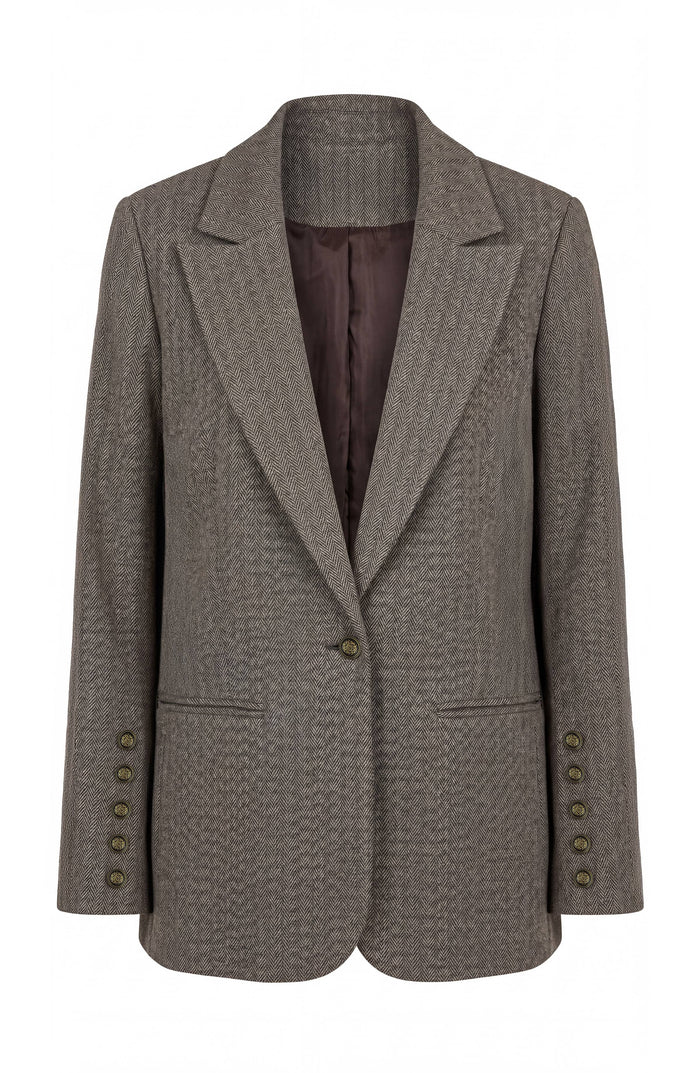 Blazer with Button Sleeve in Brown