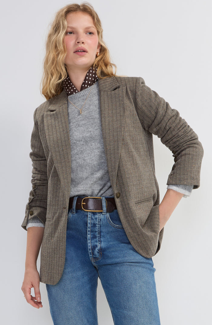 Blazer with Button Sleeve in Brown