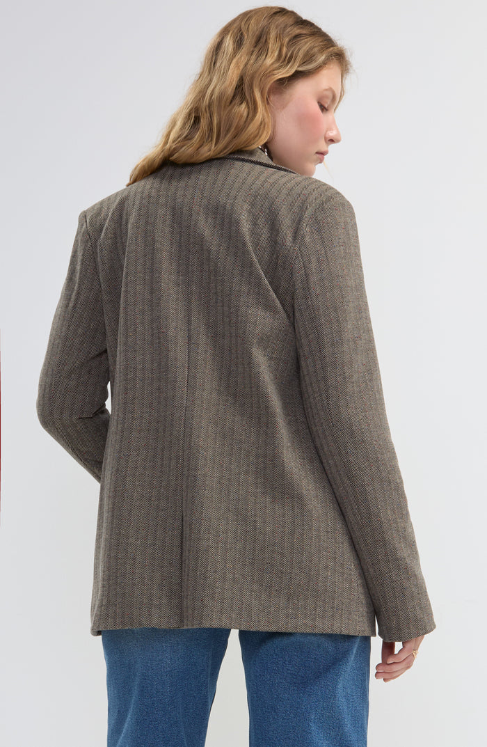 Blazer with Button Sleeve in Brown