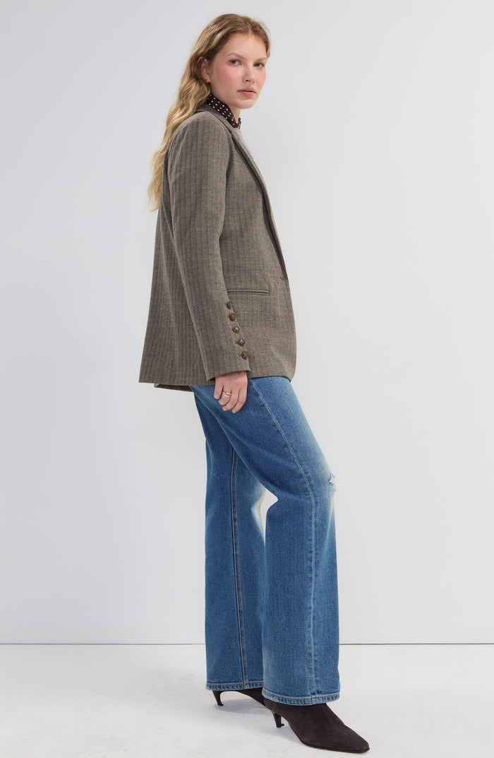 Blazer with Button Sleeve in Brown