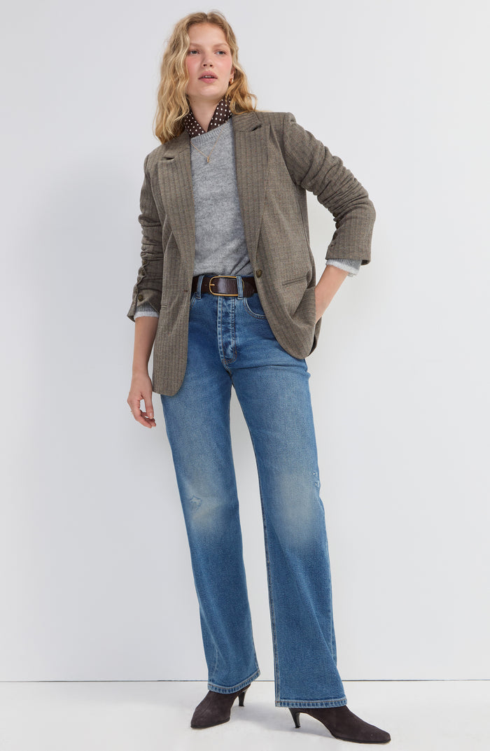 Blazer with Button Sleeve in Brown