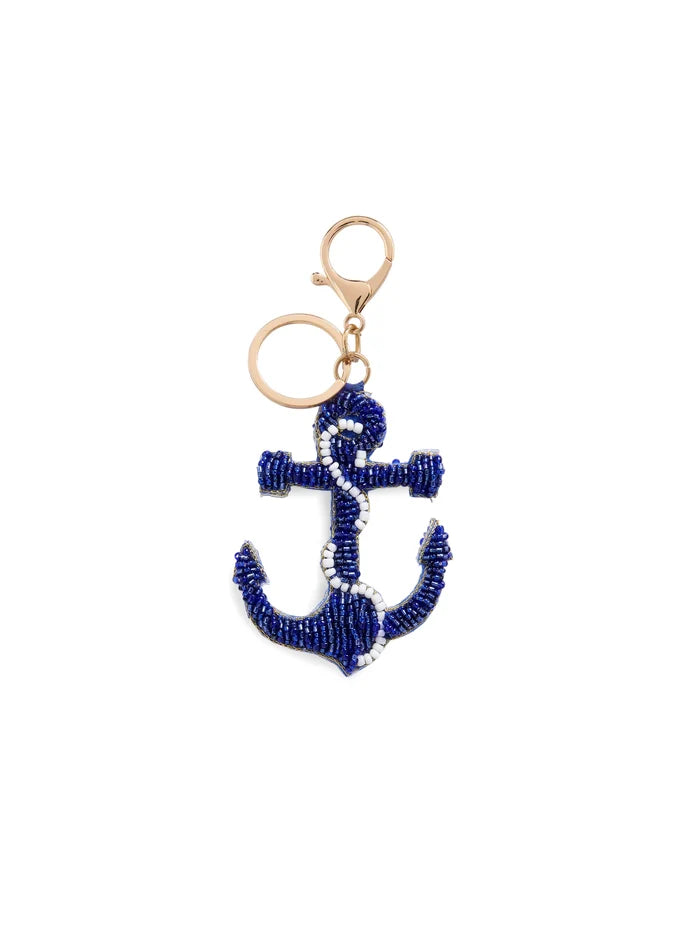 Blue Anchor Beaded Key Ring - Madison's Niche