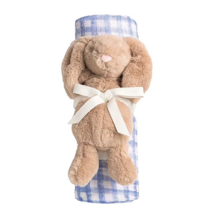 Blue Check Swaddle & Rattle - Madison's Niche