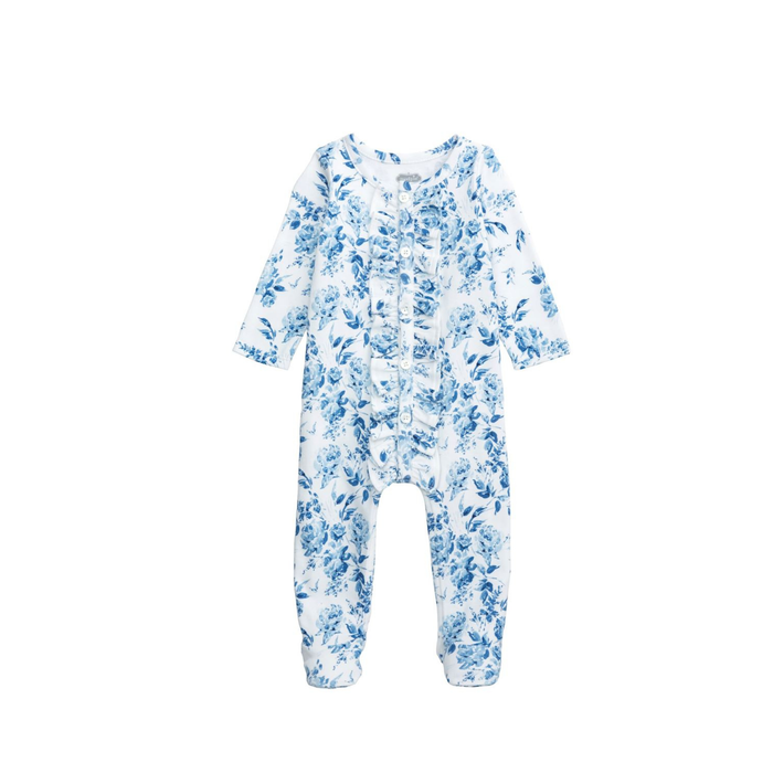 Blue Floral Ruffle Sleeper - Madison's Niche