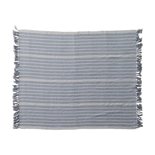 Blue Stripe Throw with Fringe - Madison's Niche