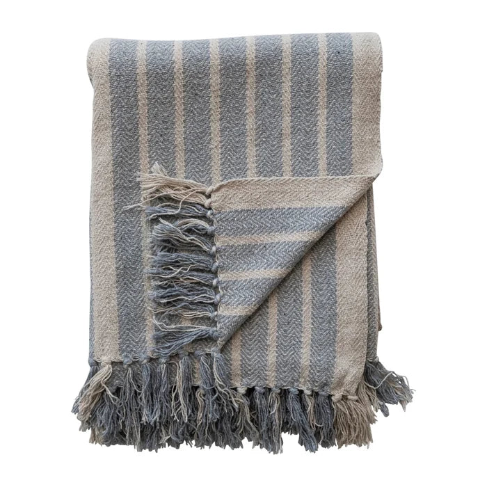 Blue Stripe Throw with Fringe - Madison's Niche