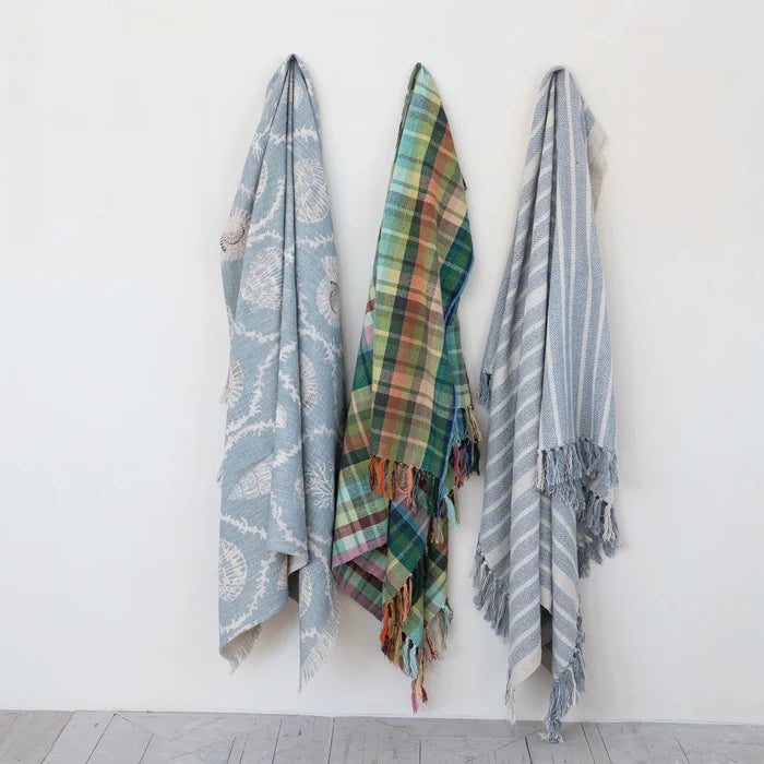 Blue Stripe Throw with Fringe - Madison's Niche