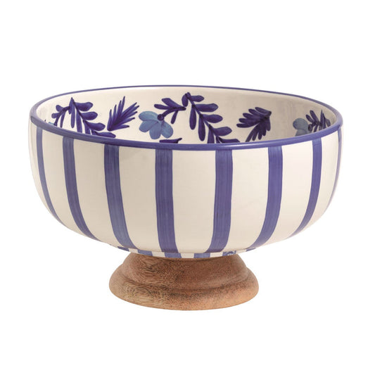 Blue Wood Pedestal Bowl - Madison's Niche