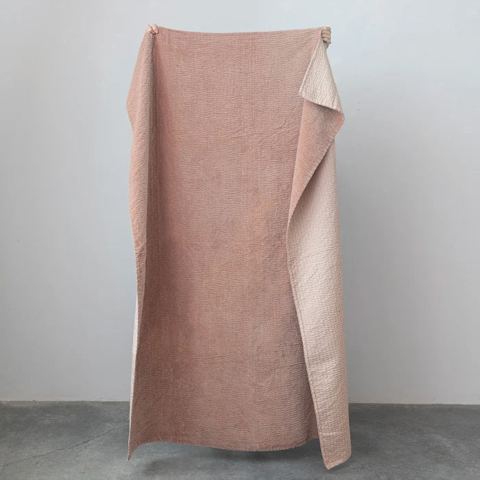 Blush Velvet Kantha Stitch Throw - Madison's Niche