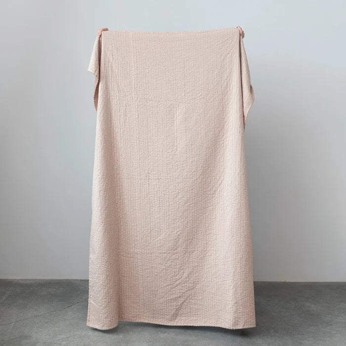 Blush Velvet Kantha Stitch Throw - Madison's Niche